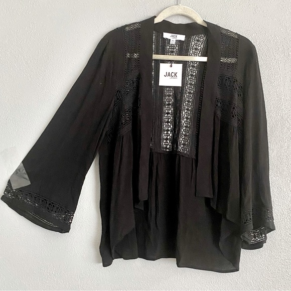 BB Dakota Cardigan XS Layla Black Open Front Crochet Neutral Boho Wide Sleeve - Picture 2 of 10